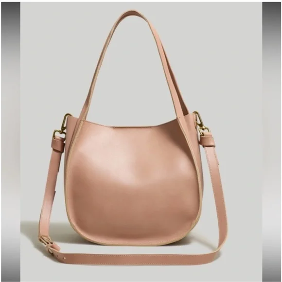 Madewell Sydney Light Tan Leather Crossbody Handbag Brass Details 9”x 8” - Picture 4 of 12